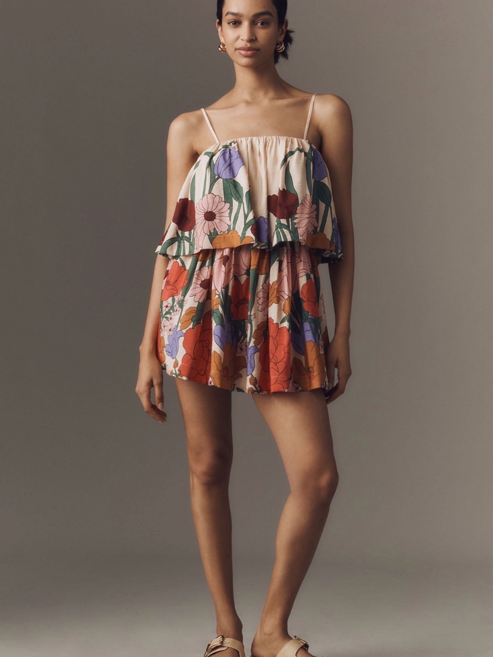 Farm Rio Floral Tiered Spaghetti mini Dress — Multicolor
